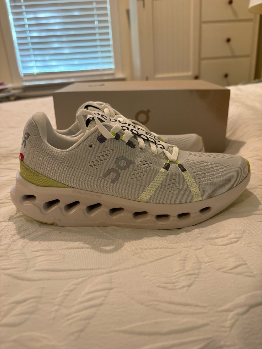 On Running Cloudsurfer Women’s Athletic Shoes - Light Gray with Lime Highlights